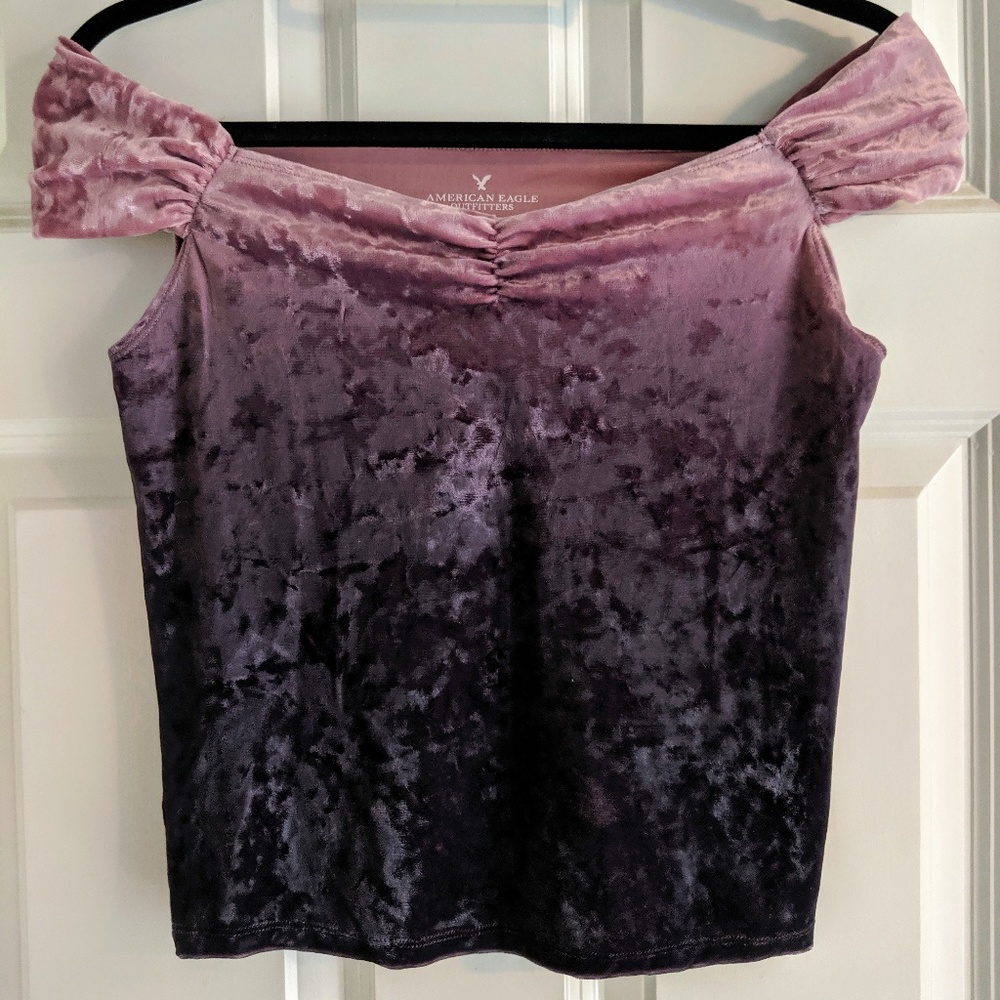 AE Crushed Velvet Ruched Off-The-Shoulder Top - M